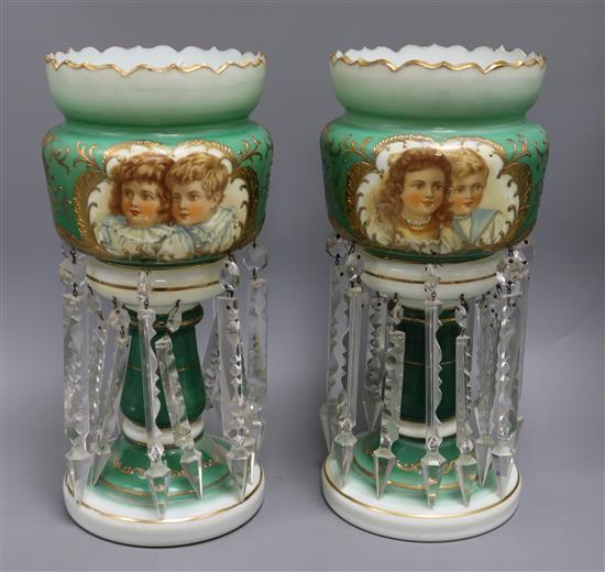 A pair of Victorian glass lustres height 37cm